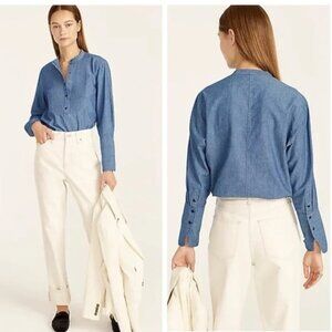 J. Crew Classic-fit Chambray Tuxedo Popover Shirt Sz 4 Classic Staple Coastal